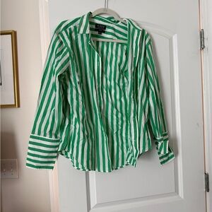 J.Crew garçon Green and White Striped Button-Up Shirt